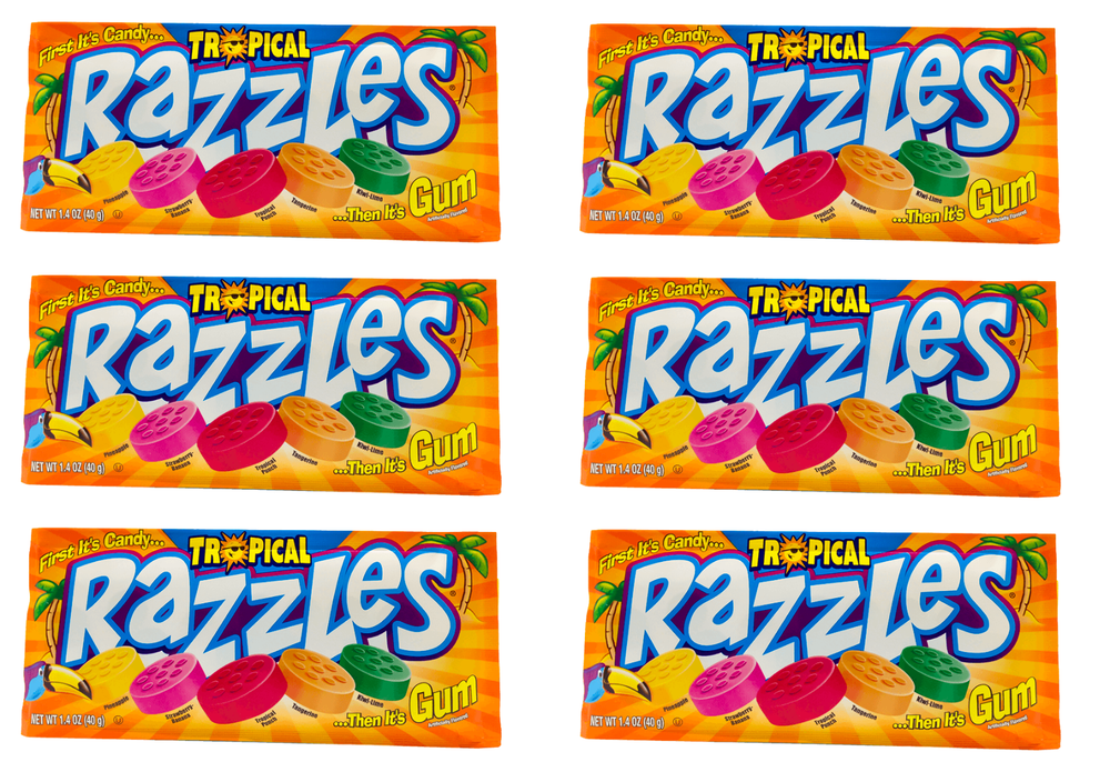 tropical razzles candy/gum 1.4oz 6pk