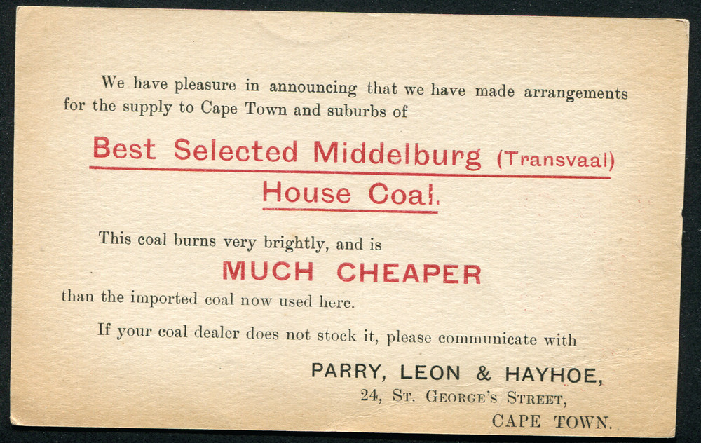 ORANGE RIVER COLONY (21785) Coal/ KE7 ½d DEFECTIVE PRINTING Post Card error