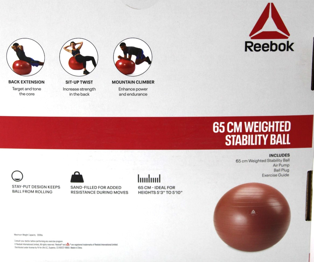 Reebok 65 CM Weighted Stability Ball Red w/Air Pump