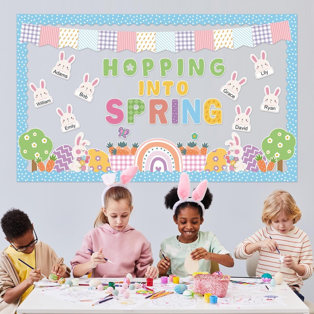 78 PCS Spring Easter Classroom Bulletin Board Decorations Bunny Eggs Cutout
