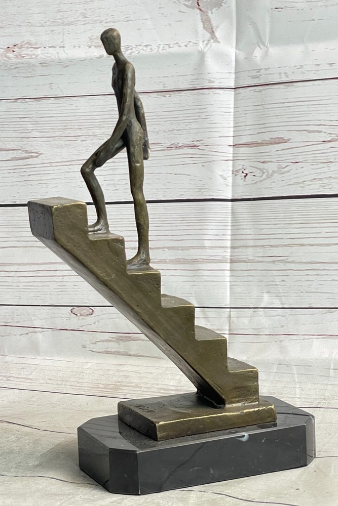 Signed Nick Mid Century Stair Climbing Bronze StatueHandcrafted Home Office