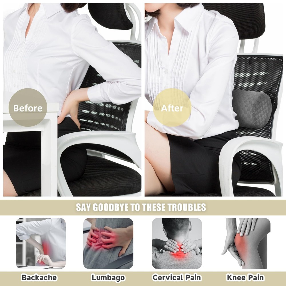 Lumbar Roll Pillow for Lower Back, Support Long-15*4.3'', Light Grey