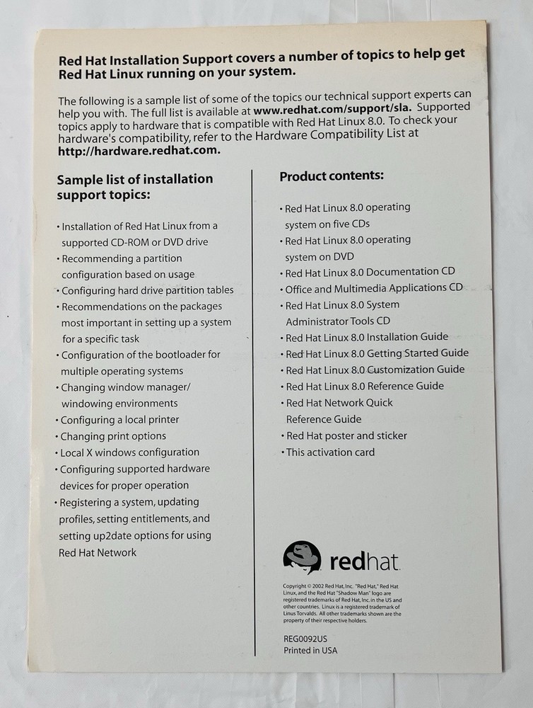 Red Hat Linux 8.0 Manual Set 6 pc Vintage OS Installation Reference Guides 2002