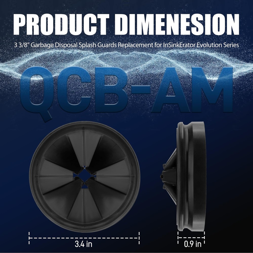 3 3/8" Garbage Disposal Splash Guard Sink Baffle 3 3/8", Black - 2 Pack