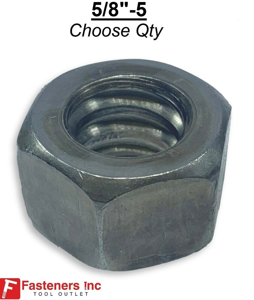 5/8"-5 Heavy Hex Coil Nuts Plain (Choose Package Qty) Coil Thread