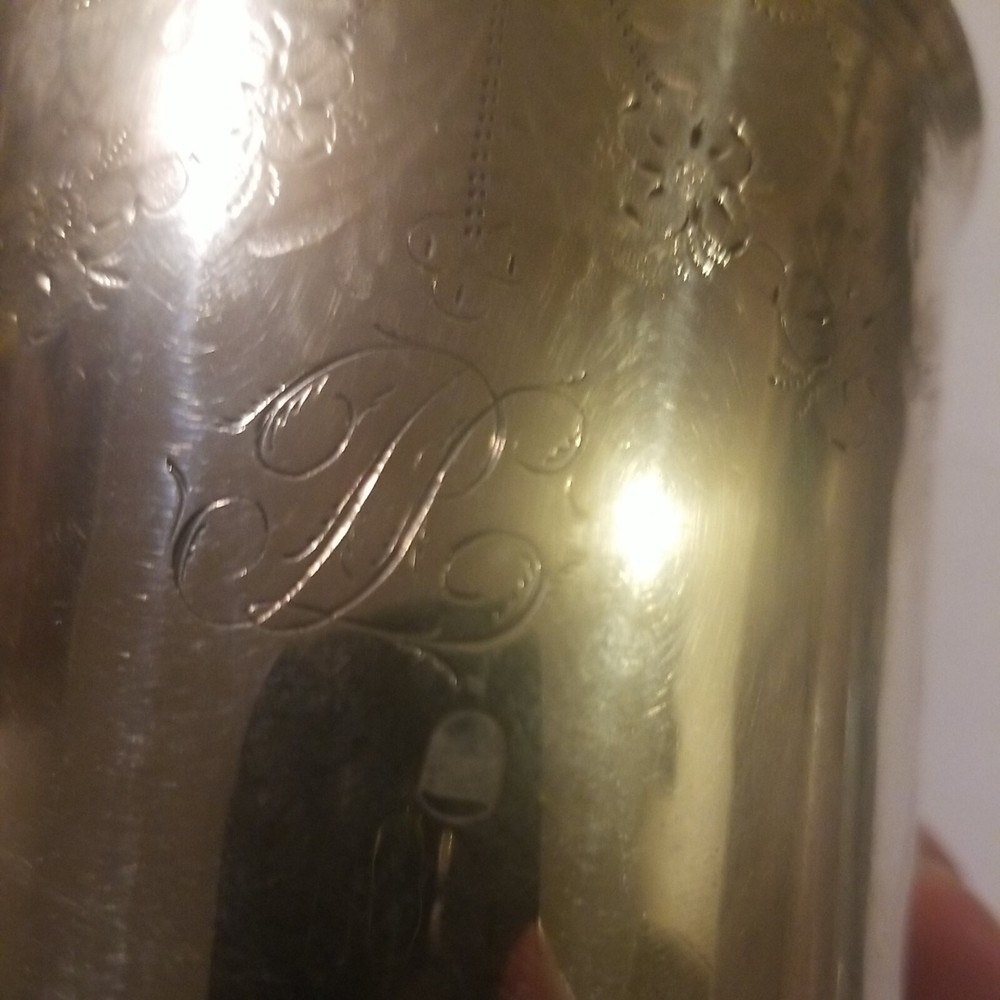 Antique Sterling Silver Large Cup Engraved Initials 128 Grams, 4 " Tall