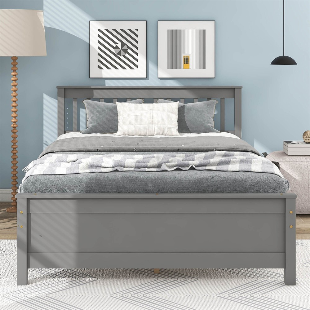 Full Size Bed Frame Wooden Platform Bed Frame with Headboard and Footboard