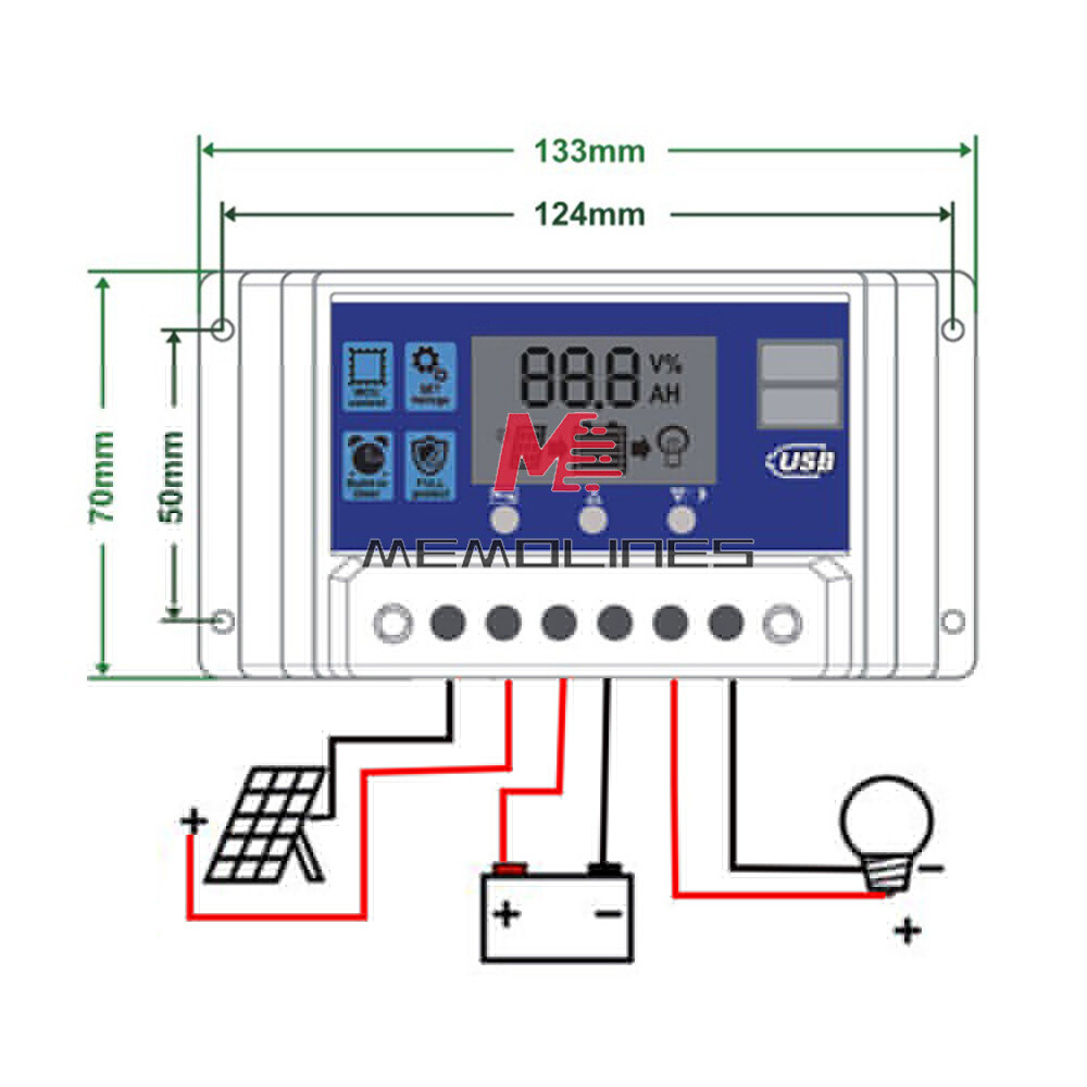 30A Solar Panel Battery Charge Controller 12V/24V LCD Regulator Auto Dual USB