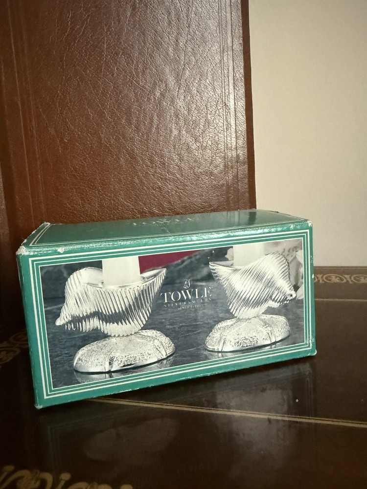 Towle Silverplated Shell Seashell Candleholders BNIB