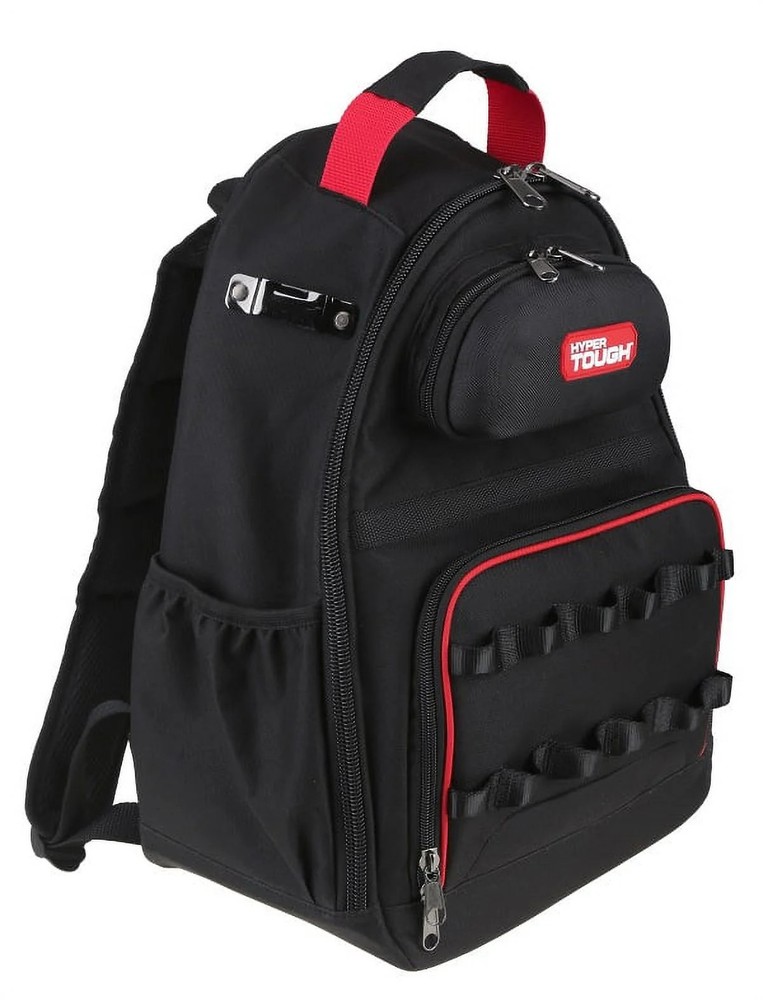 Hyper Tough Black Tool Backpack with Pockets and Loops, Portable Tool Storage