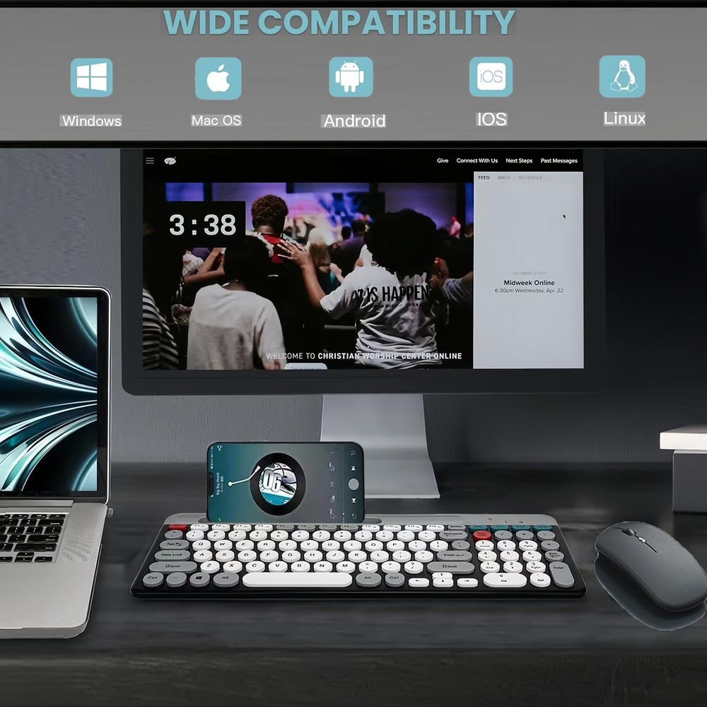 Wireless Keyboard and Mouse Combo with Phone Tablet Holder, Rechargeable