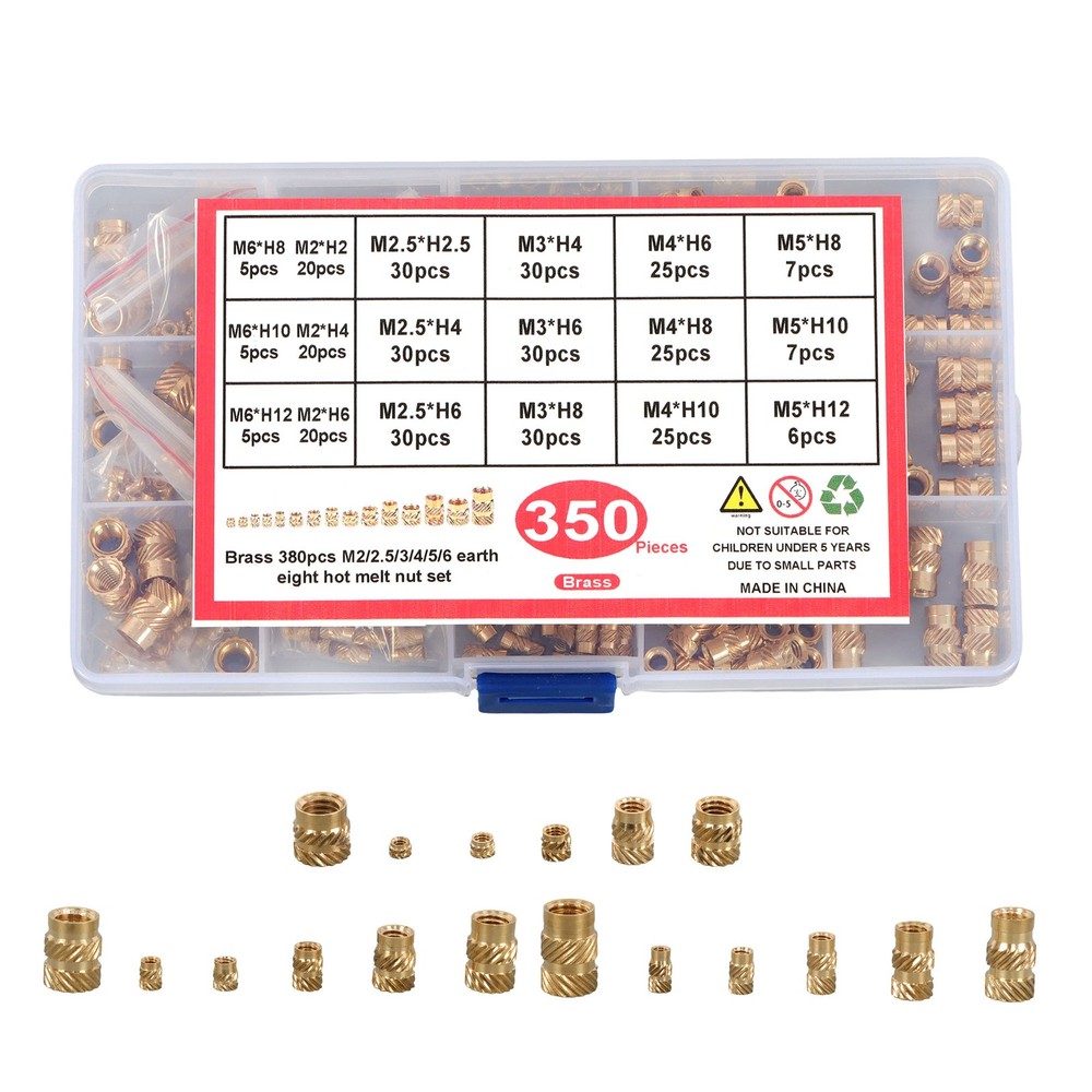 M2 M2.5 M3 - M5 M6 Threaded Inserts, 350Pcs Female Thread Knurled Nuts Kit