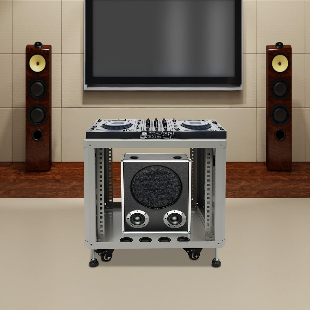 19.8*22.4*18.3" 9U Server Rack Grey Semi-open Rolling Studio Rack Case W/ Wheels