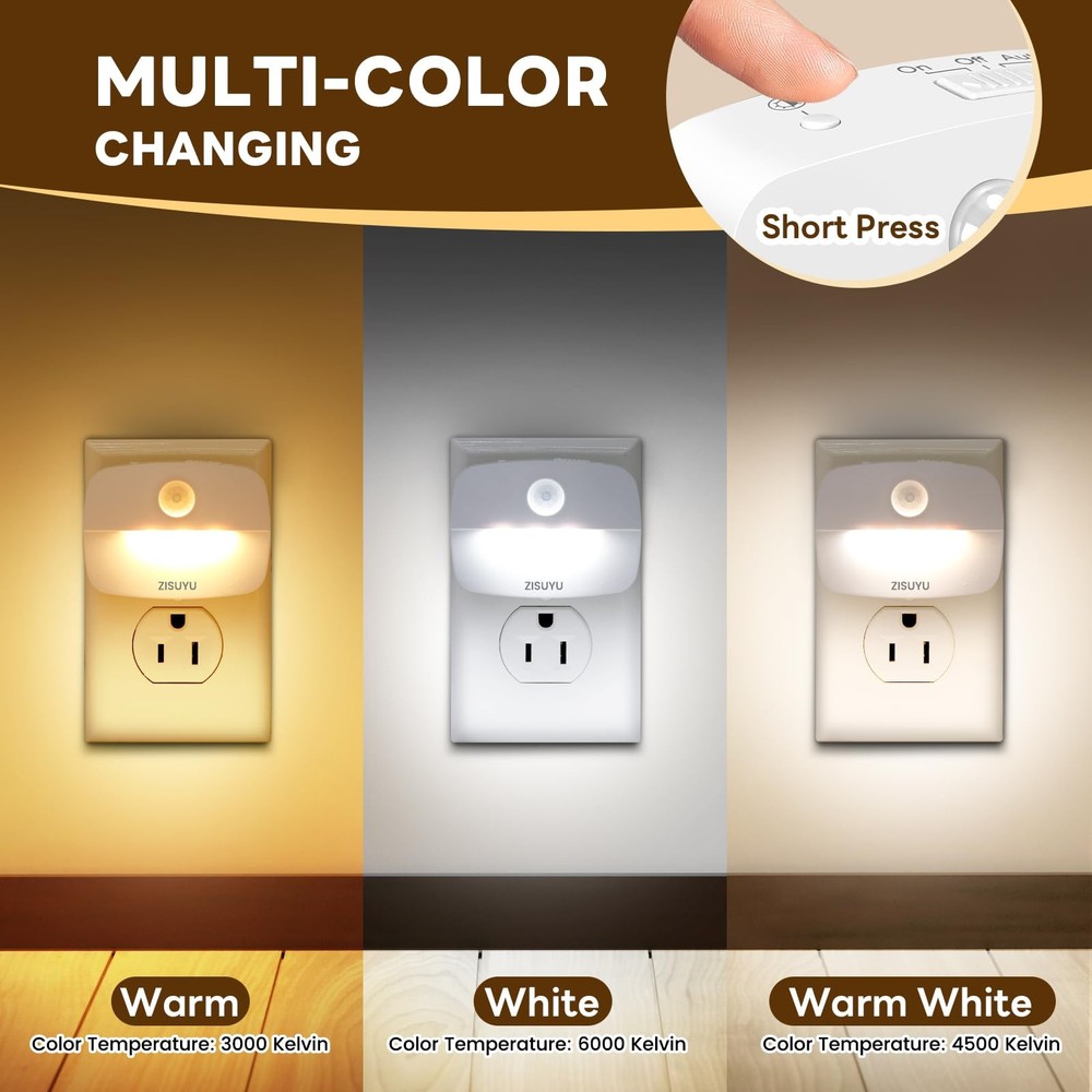 ZISUYU Plug-in LED Night Light with Motion Sensor 6 Pack Dimmer Color Change for