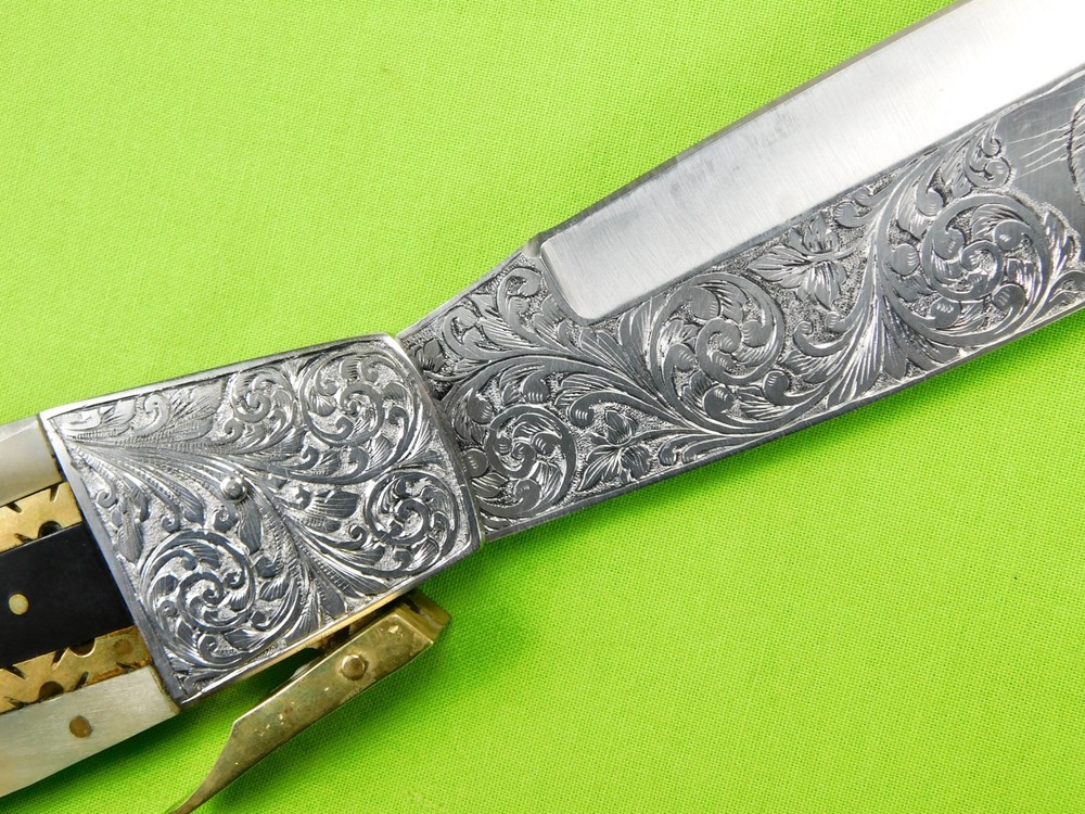 US Custom Made Huge Navaja Engraved Folding Knife