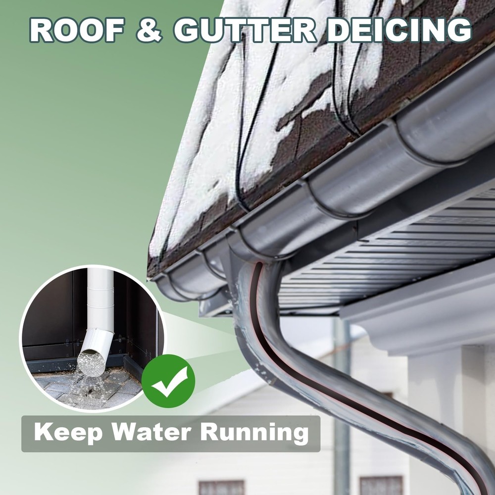 Gutter Freeze Protection Heat Cable - Weatherproof Ice Melt for Winter