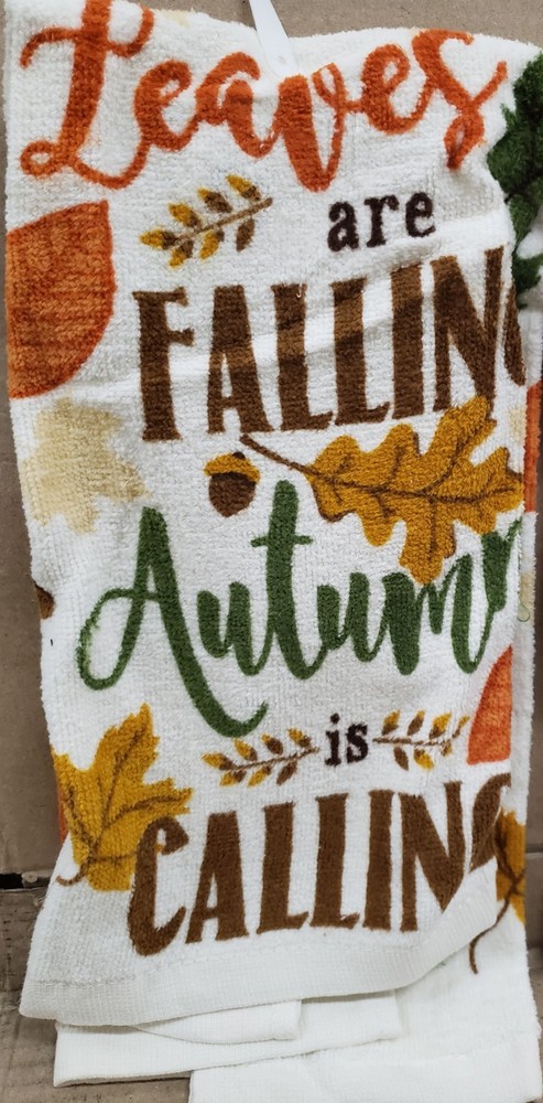 2 Same Printed Kitchen Towels (15"x25") LEAVES ARE FALLING, AUTUMN IS CALLING,MI