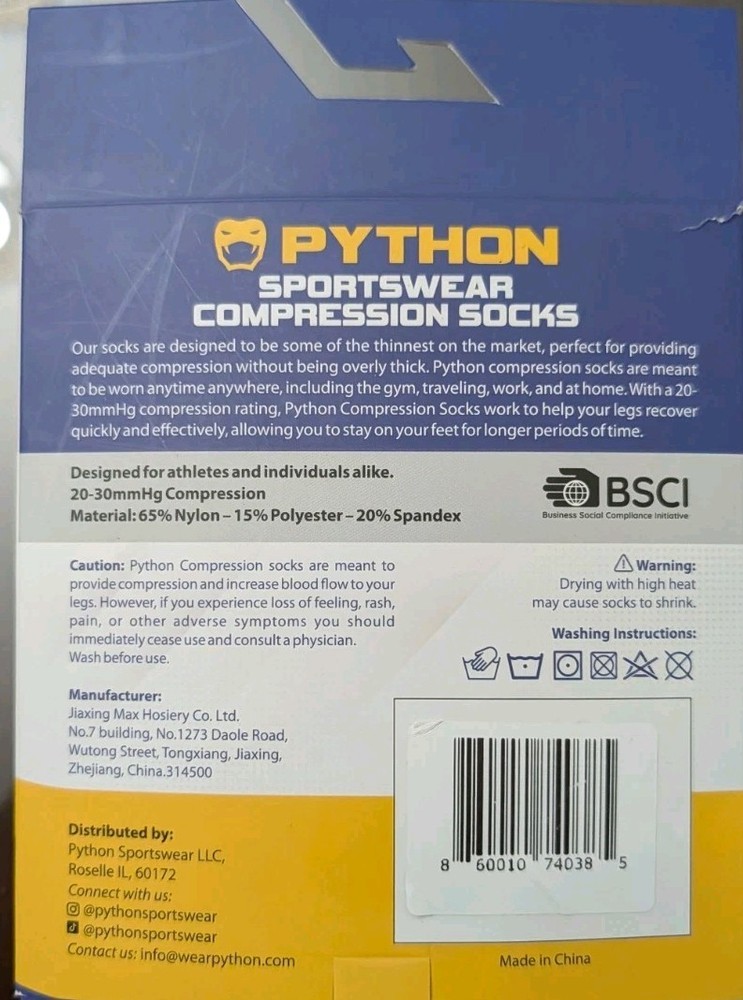 Python Sportswear Compression Socks 20-30mmhg COMPRESSION Men & Women WORK