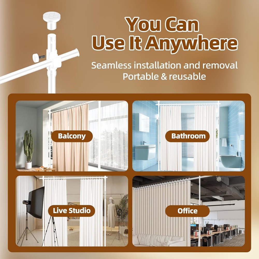 Room Divider No Drilling Curtain Rod Wall Divider Room Separation 4-10ft Durable