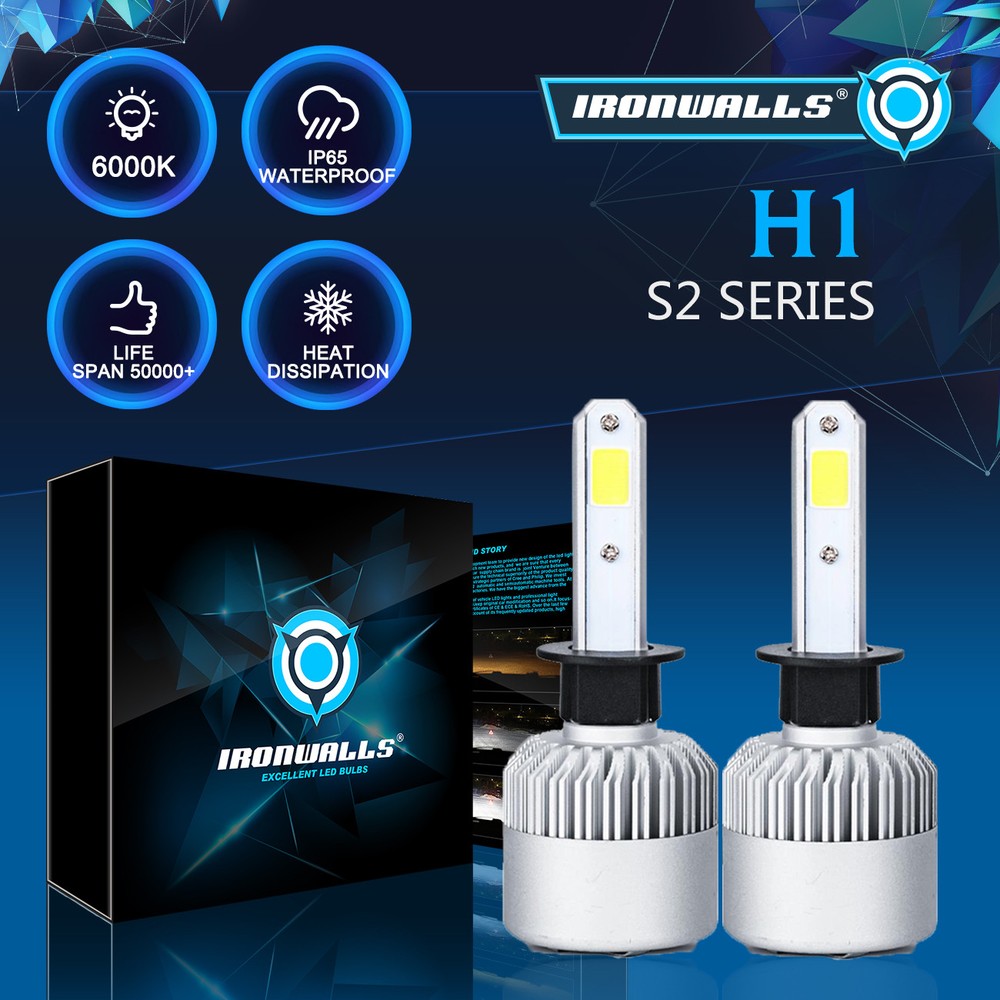 2X H1 LED Headlight Bulbs Conversion Kit High Low Beam 2000W 6500K Super White