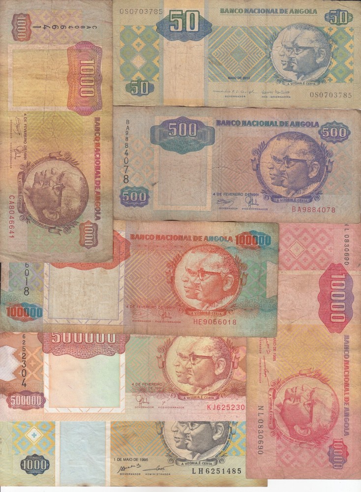 Angola, Set of 7 Different, Old Issue Banknotes, Mixed Condition