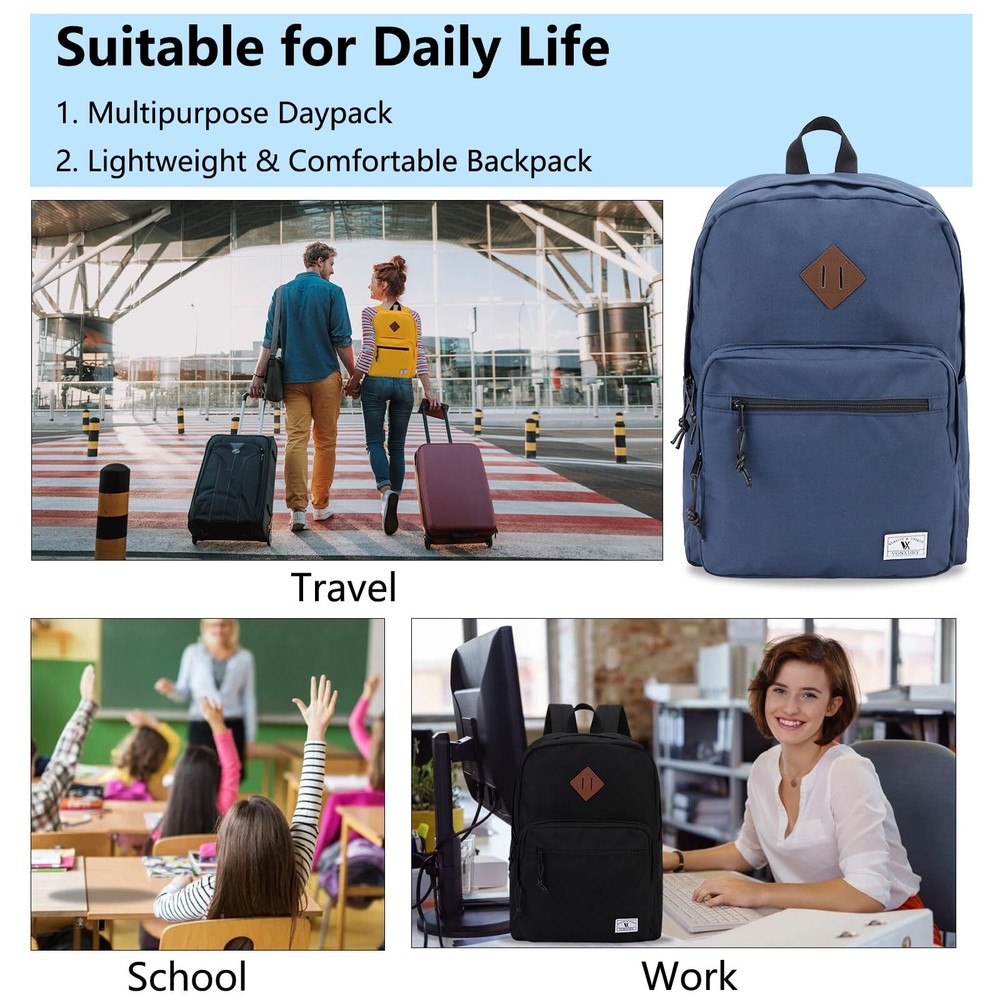 School BackpackLightweight Classic Basic Bookbag for Men Women Simple Blue Ba...