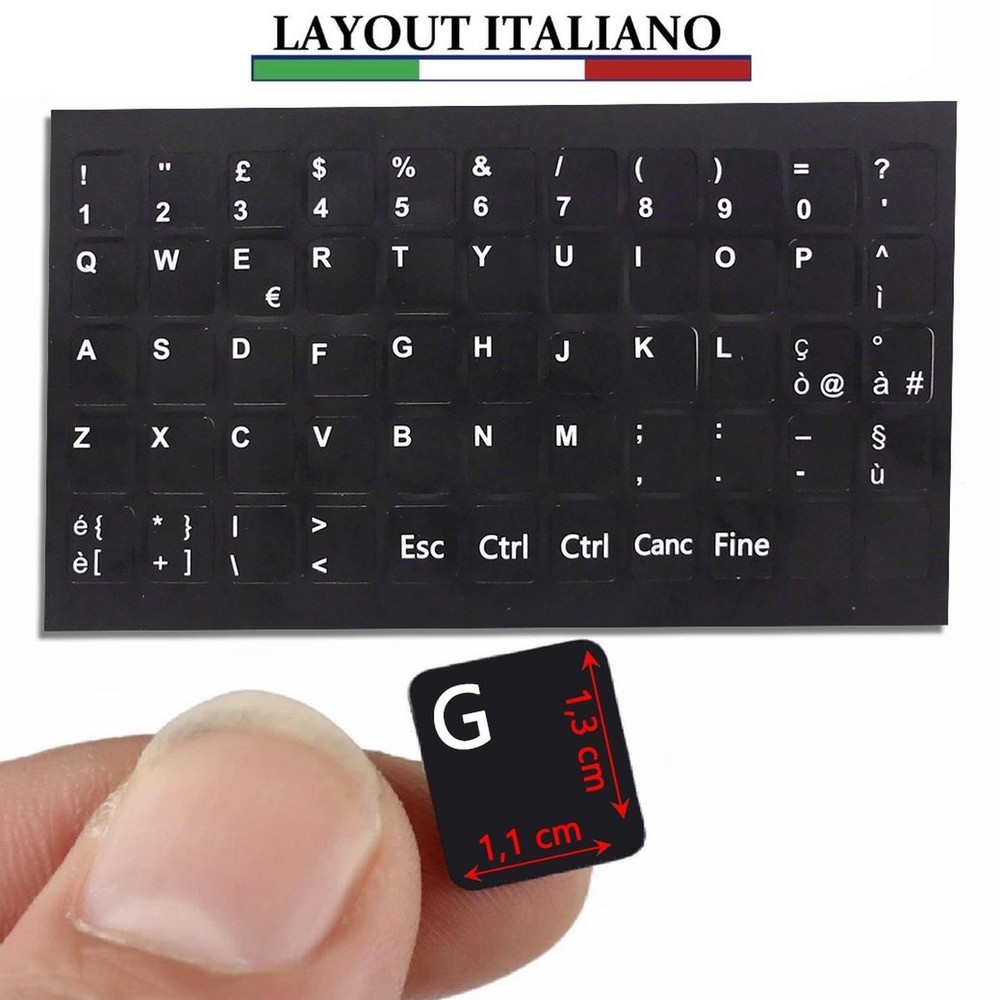 Notebook keyboard stickers to transform Italian layout matte black_