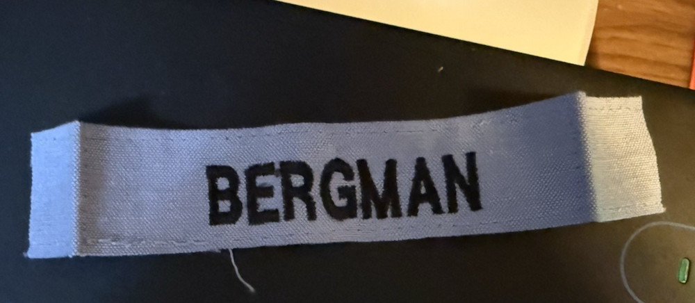 Name Tag: BERGMAN...... Utility Shirt Emblem (Gray)