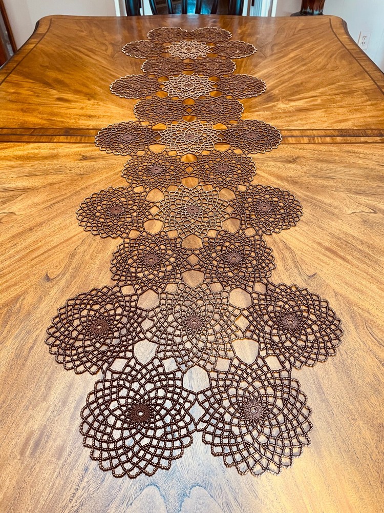 HANDMADE BROWN & COPPER CROCHET BEADED RUNNER 5' /18"