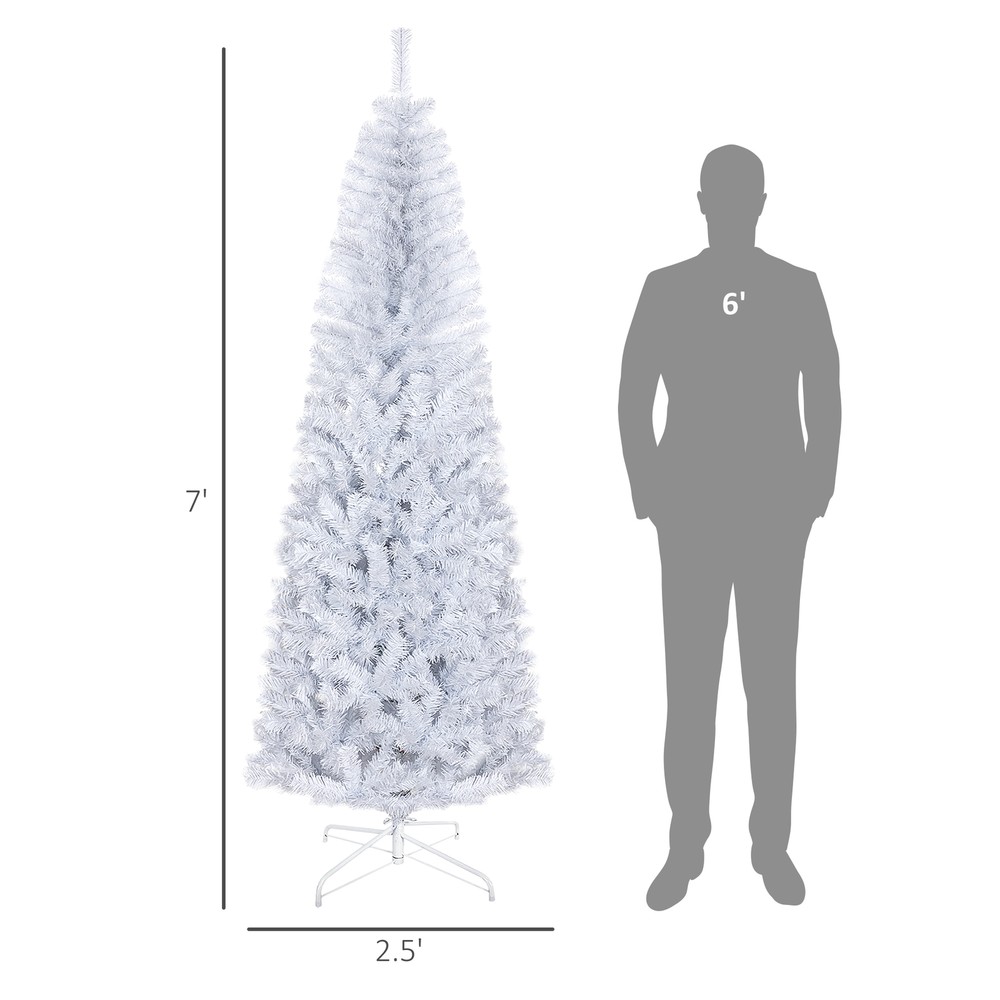7' Unlit Pencil Christmas Tree Holiday Decor with Stand, White