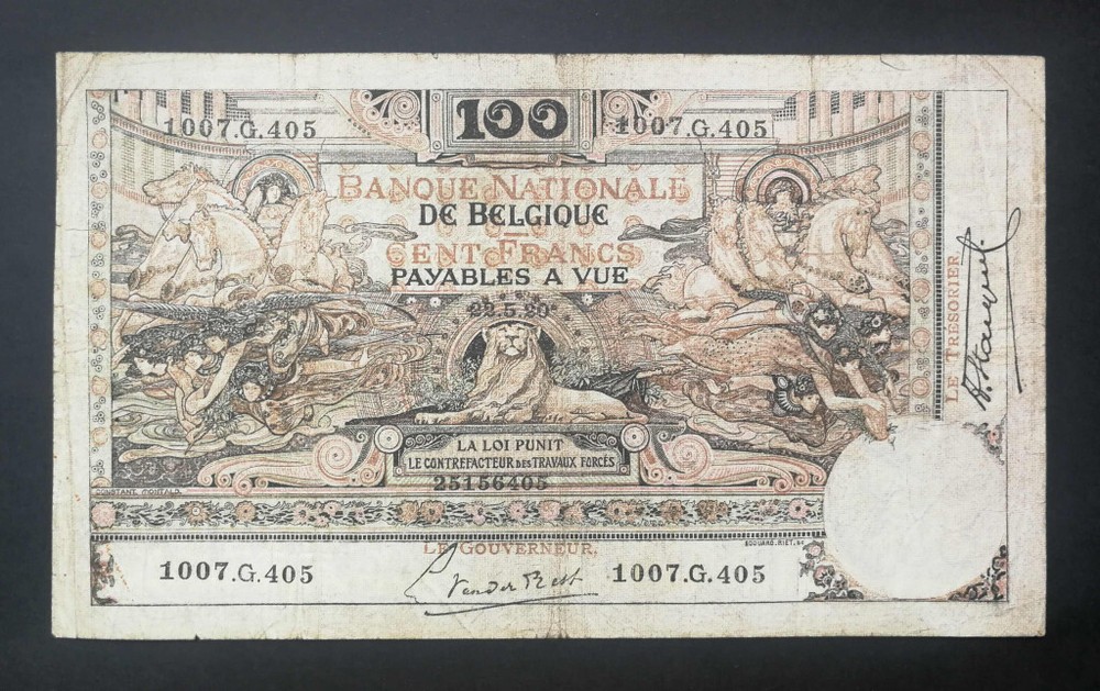 Belgium 100 Francs 1920 F