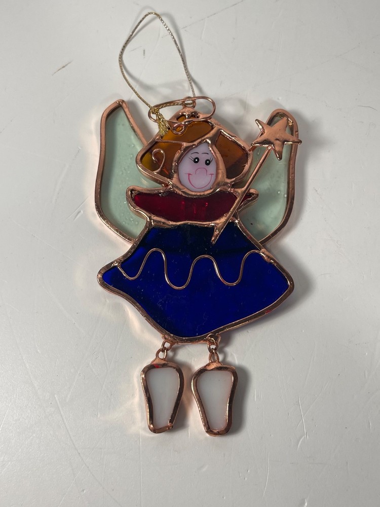 Set of 2 Stained Glass Moveable Angels 5 in.