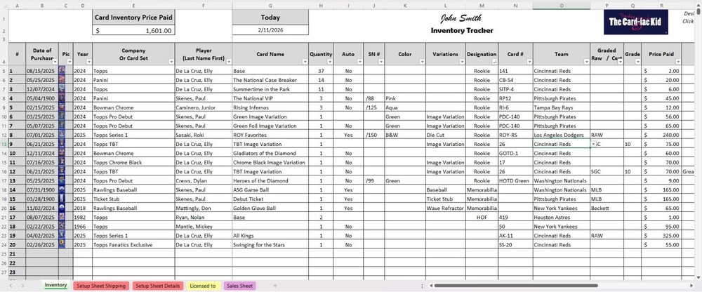 Baseball Card Inventory Tracker & P&L Spreadsheet (Digital) watch Tutorial Video
