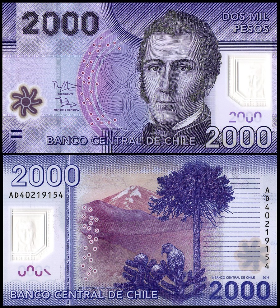 Chile 2000 Pesos, 2014, P-162d, UNC, Polymer