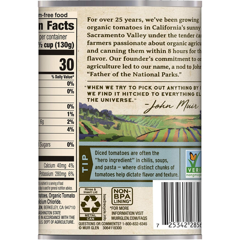 Organic Diced Tomatoes, No Salt, 14.5 Oz