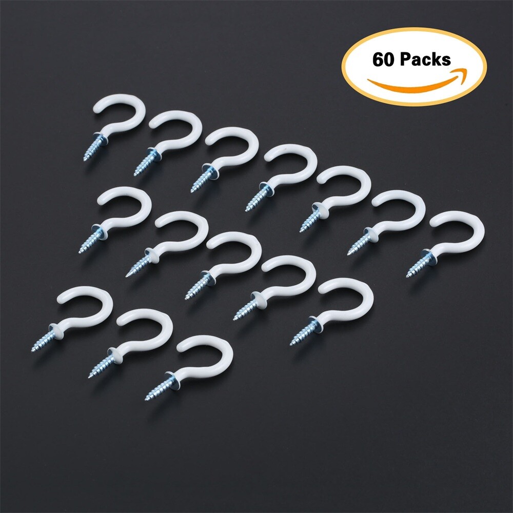 60Pcs 1.54" Strong Sharp White Vinyl Coated Ceiling Hooks Space-saving Hardware