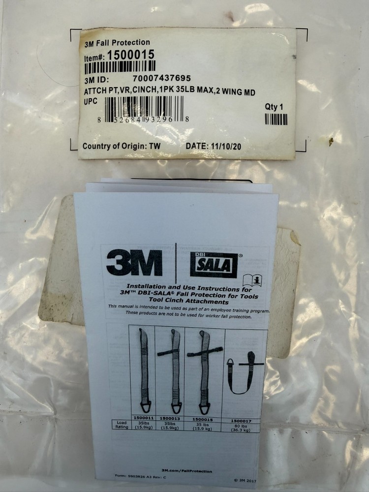 3M DBI-SALA 1500015 Tool Cinch Attachment 35 lb Tool Tether Anchor 2 PACK
