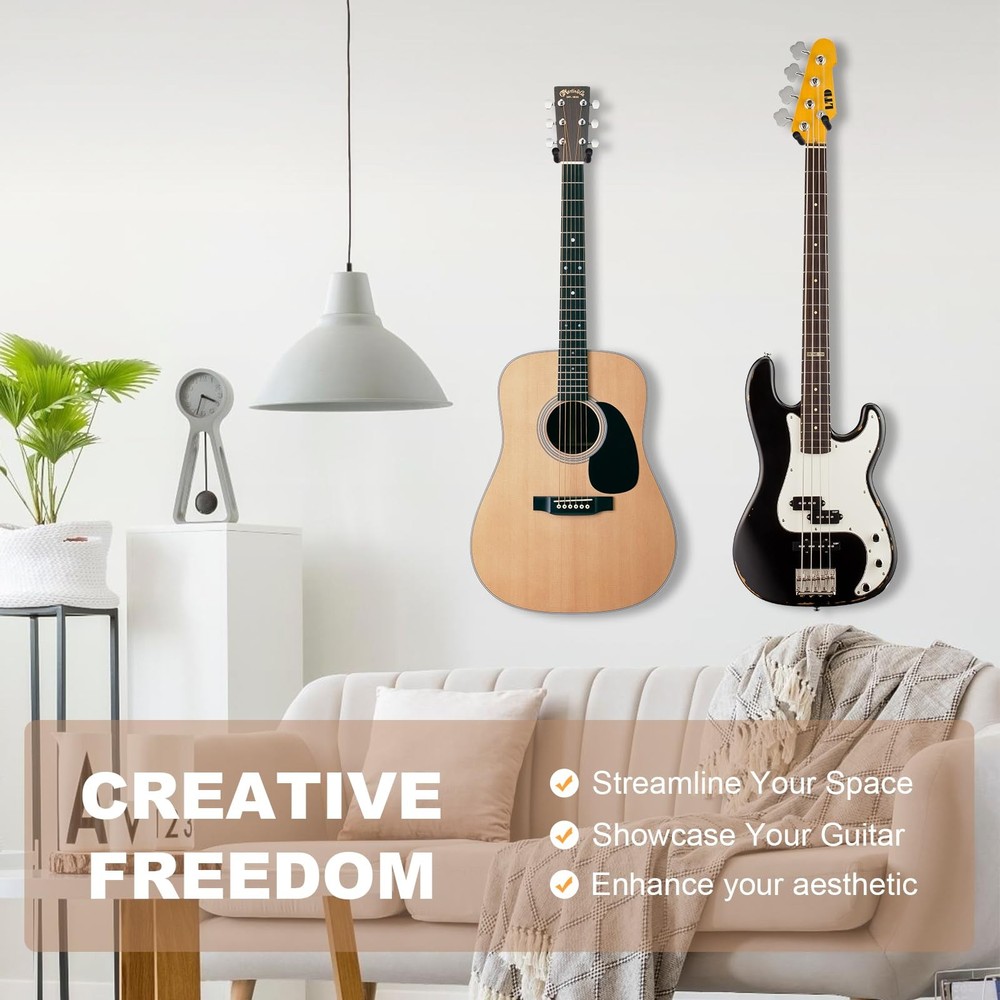 Bandpop Guitar Wall Mount 4 Pack - Solid 2 Pack, Nature Beech Wood 4pack