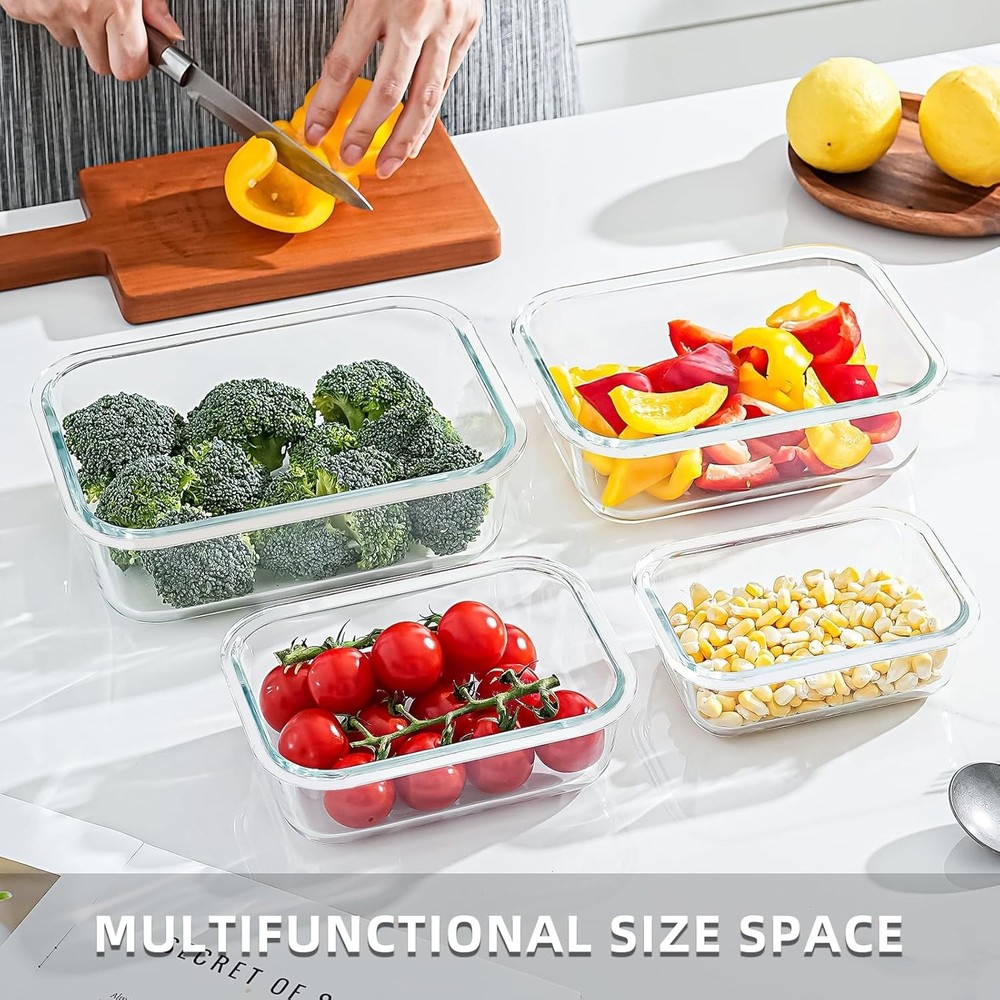 Versatile 4-Piece Glass Storage Containers with Locking Lids & Nesting Design
