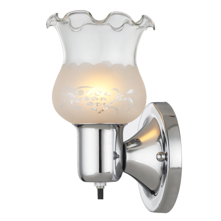 GILBURNE 1 Light Wall Sconce Lighting Decorative Art Etched Glass Chrome Finish