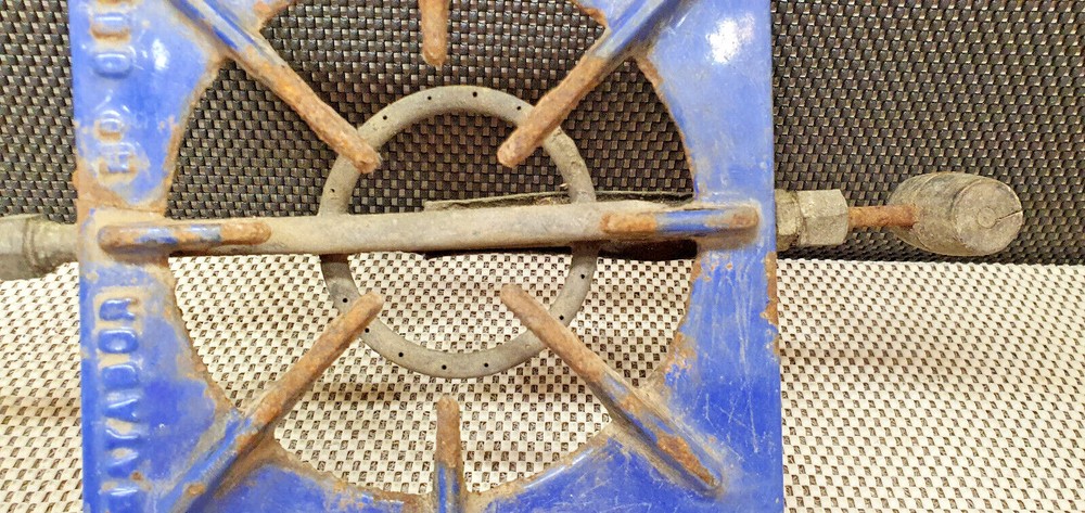 Vintage Matador Blue Enamelled Cast Iron Square Stove