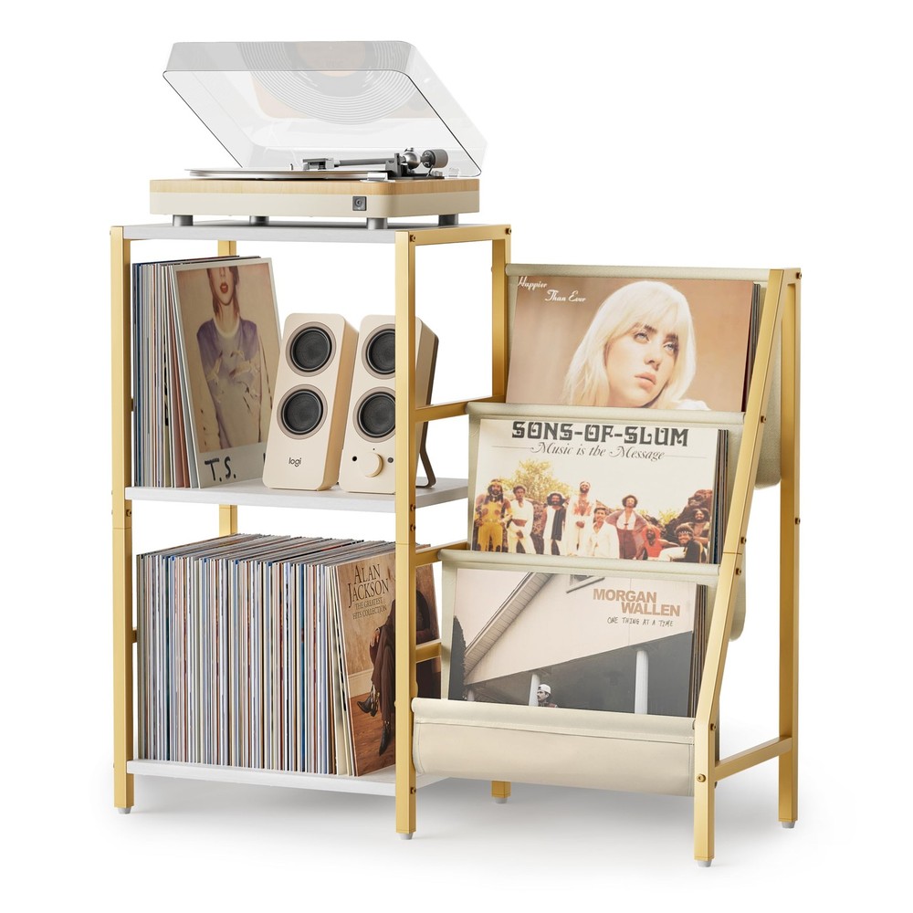 Record Player Stand, Turntable Stand with 3-Tier Vinyl Record Storage, Record P