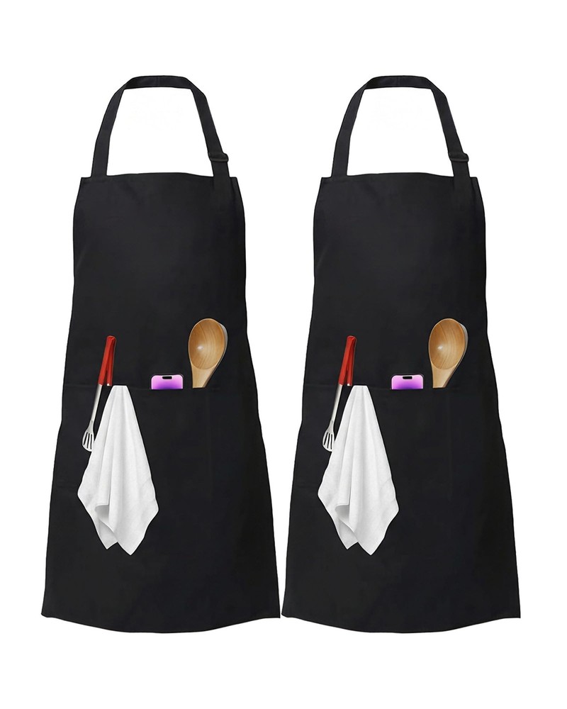 2 Pack Adjustable Bib Apron with 2 Pockets, Cooking Kitchen Aprons for Men Ch...