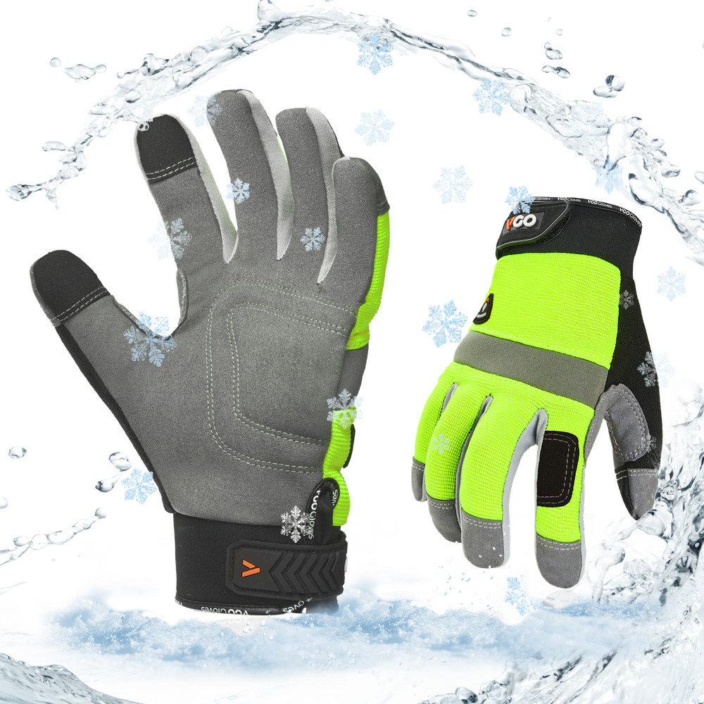 Vgo 1Pair 41℉ Lined Touchscreen Waterproof Winter Work Gloves (SL7584FLWP-GRE)