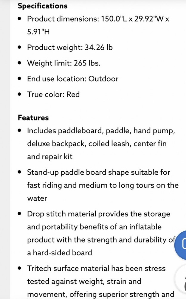 Bestway Hydroforce Red White Inflatable Paddle board NIB