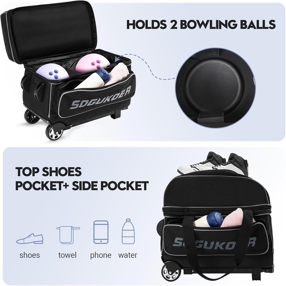 Durable Nylon Bowling Bag with Retractable Handle & Oversized Accessory Pocket