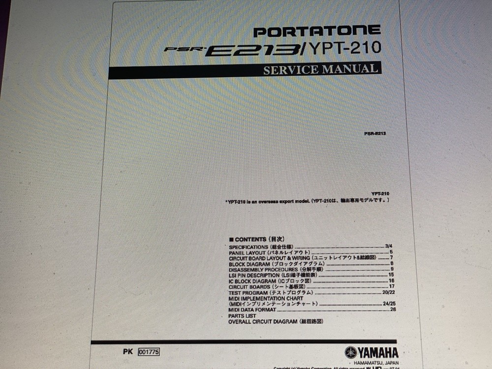 Yamaha Psr-e213 Service Manual Digital