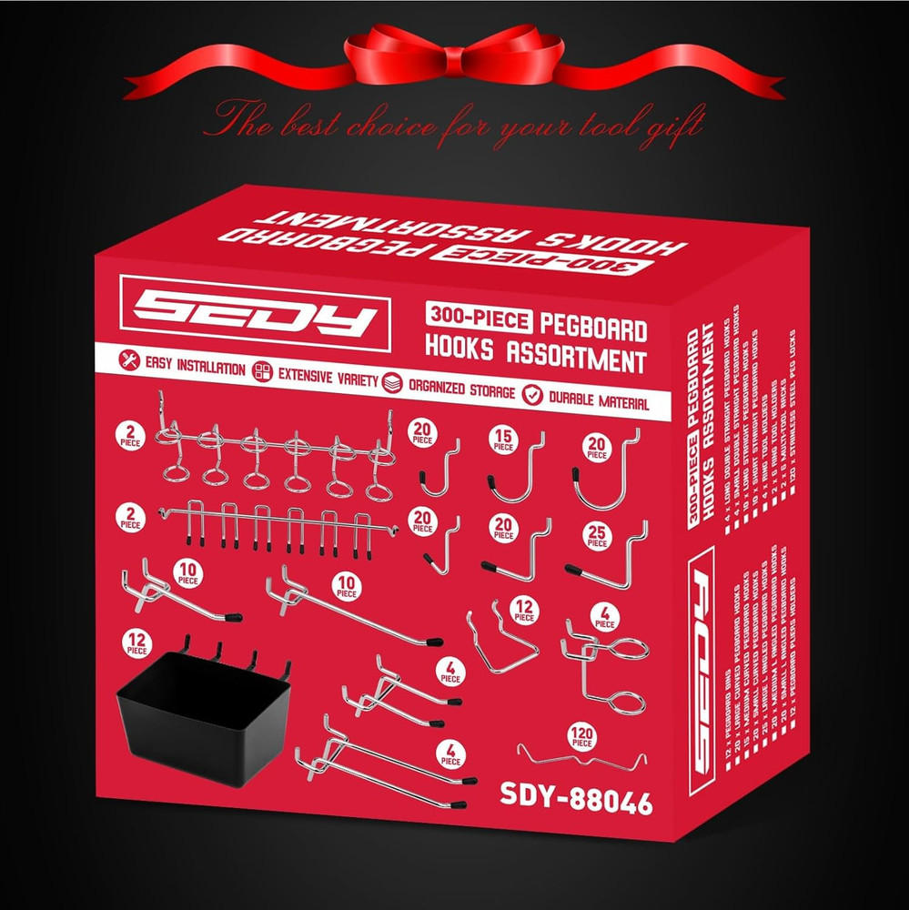 300-Piece Pegboard Hook Set, Pegboard Organizer Accessories for Hanging, Durable