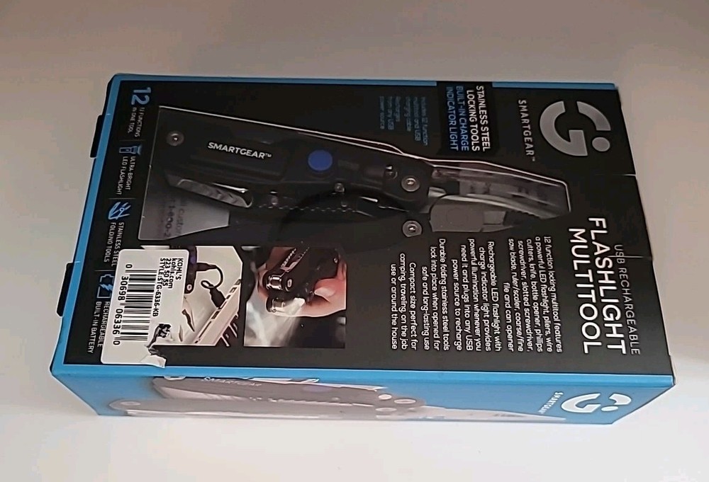 Smart Gear 12 In 1 Multitool Led Flashlight USB Rechargeable SS Locking Tool NIB