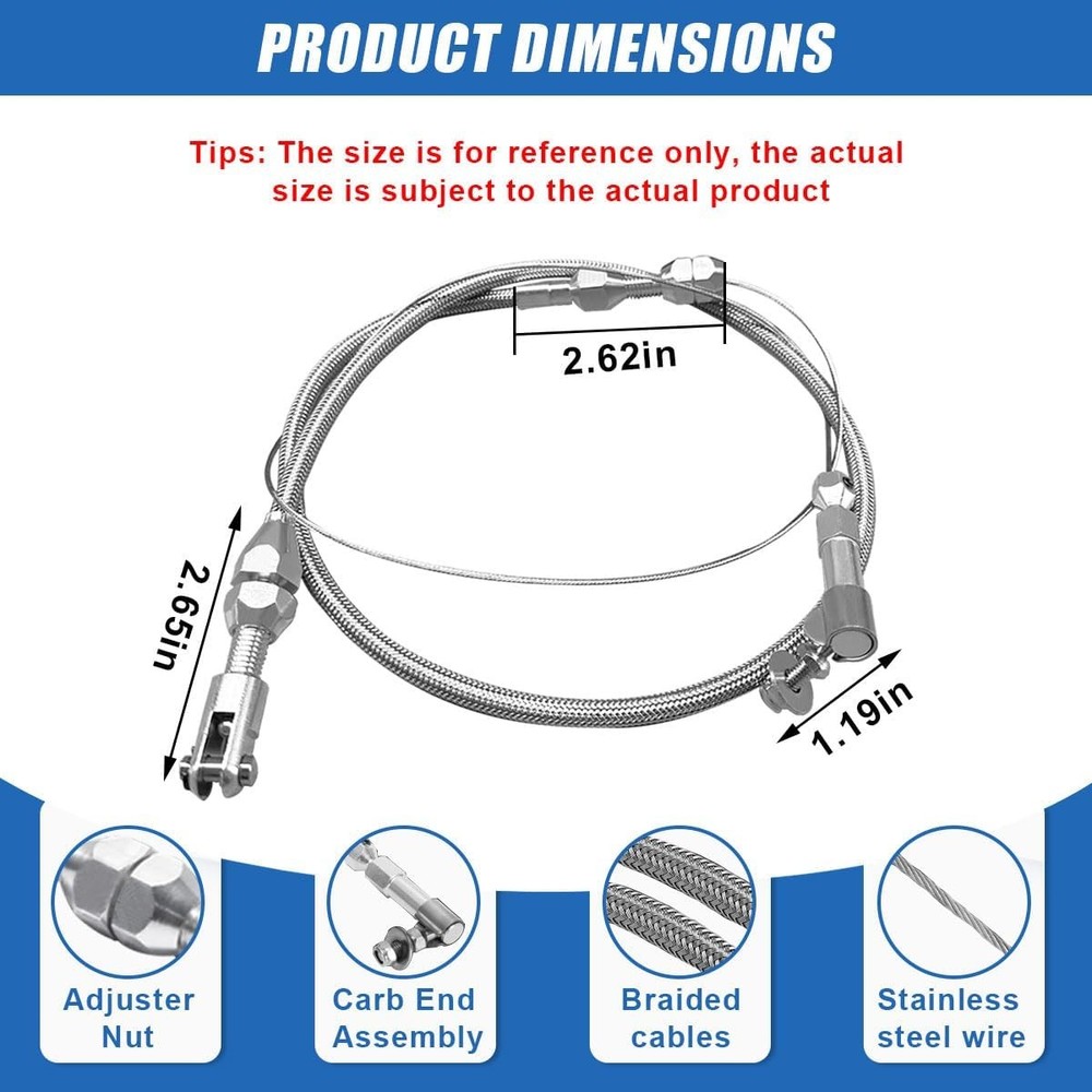 24" Braided Throttle Cable Kit, Universal Accelerator Adjustable 24 Inch
